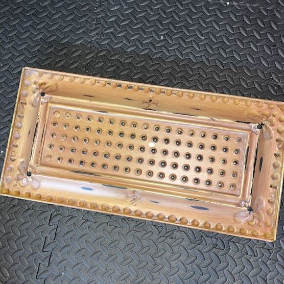 Metal w/handles 24” x 12” approx Serving Tray/Platter Fleur-de-lis motif - Picture 3 of 3